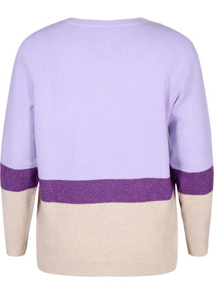 Stribet strikbluse med rund hals, Lavender Comb, Packshot image number 1