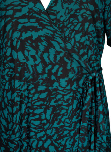 Printet midikjole med wrap, Black Green AOP, Packshot image number 2