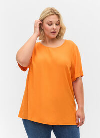 Kortærmet bluse i viskose, Orange Peel, Model