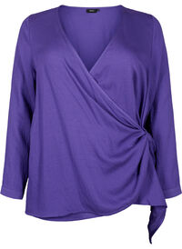 Langærmet bluse i viskose med wrap-look