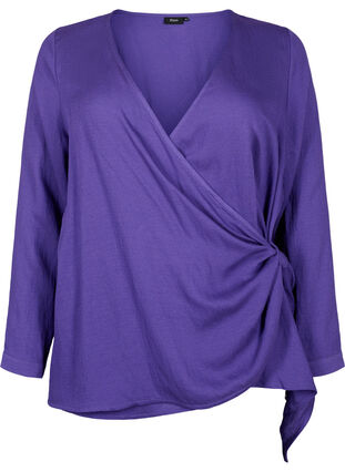 Langærmet bluse i viskose med wrap-look, Prism Violet, Packshot image number 0