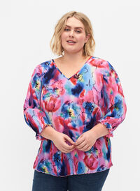 Plisseret bluse med 3/4 ærmer, Lavender Space AOP, Model