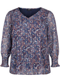 Paisley bluse med lange ærmer og v-hals