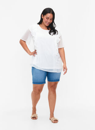 Kortærmet bluse med flæser og prikket mønster, Snow White, Model image number 2