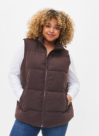 Kort vest med høj krave og lommer, Black Coffee, Model
