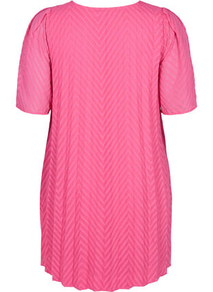 Kortærmet kjole med struktur, Shocking Pink, Packshot image number 1