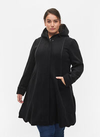 Jakke med uld og hætte, Black Solid, Model