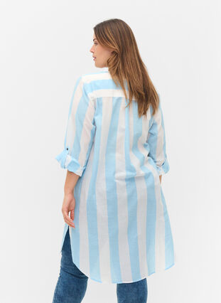 Stribet bomuldsskjorte med 3/4 ærmer, Blue Bell Stripe, Model image number 1