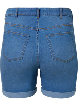 Højtaljede denim shorts med slim fit, Medium Blue Denim, Packshot image number 1