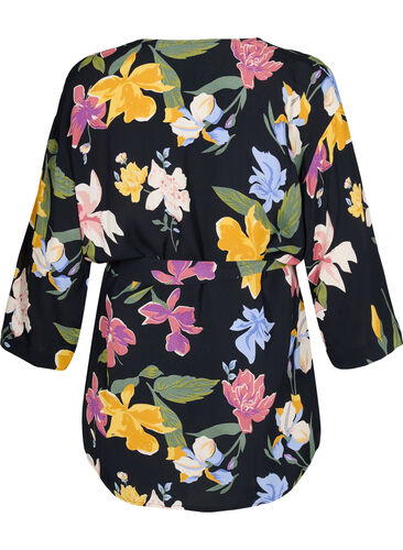 skadedyr uddrag de Blomstret kimono i viskose - Sort - Str. 42-60 - PlusLet