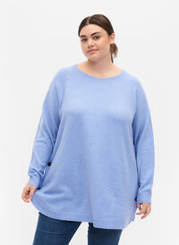 Meleret strikbluse med knappedetaljer, Lavender Lustre, Model