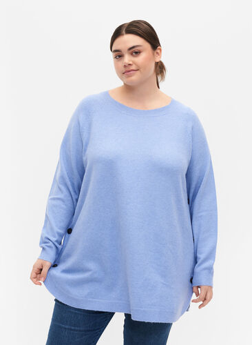 Meleret strikbluse med knappedetaljer, Lavender Lustre, Model image number 0