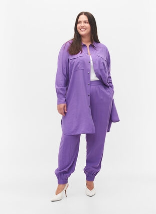 Løse bukser i viskosemix med elastikkant, Royal Lilac, Model image number 0