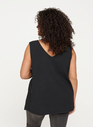 Ærmeløs top i bomuld, Black, Model image number 1
