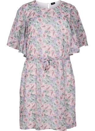 Blomstret kjole med bindebånd, Flower AOP, Packshot image number 0