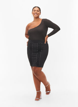 Tætsiddende nederdel med snøre, Black, Model image number 0