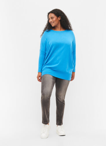 Strikket tunika i viskoseblanding, Malibu Blue, Model image number 2