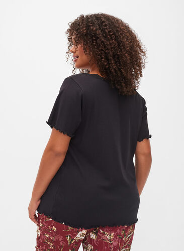 Kortærmet natbluse med blondekant, Black, Model image number 1