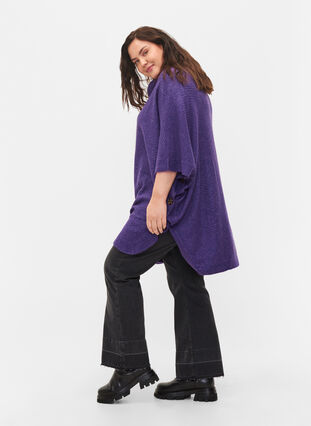 Strikket poncho med rullekrave, Ultra Violet Mel., Model image number 2