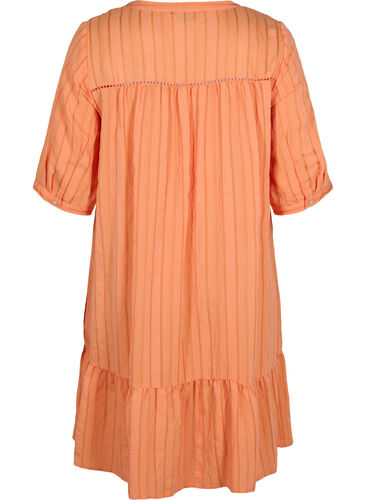 Stribet viskose kjole med blondebånd, Nectarine, Packshot image number 1