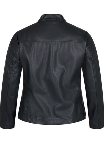 Imiteret skindjakke med lommer, Black, Packshot image number 1