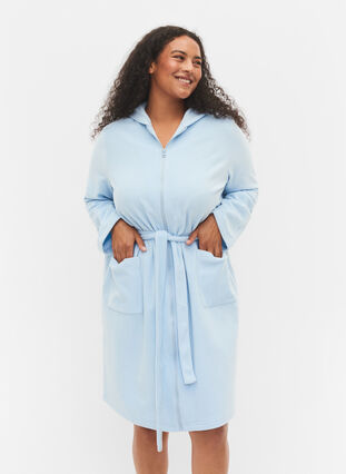 Morgenkåbe med lynlås og hætte, Cashmere Blue, Model image number 0