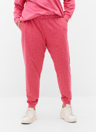 Sweatpants med print og lommer, Hot Pink AOP, Model image number 2