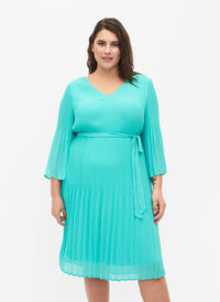 Plissékjole med 3/4 ærmer, Turquoise, Model