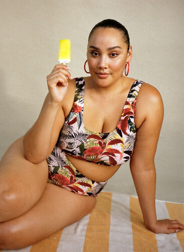 Højtaljet bikini underdel med print, Palm Print, Image image number 0