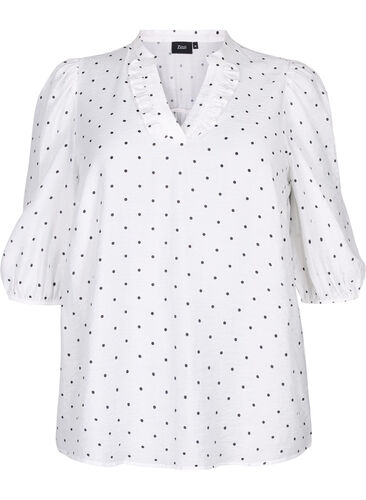 Prikket bluse med 3/4 ærmer i viskosekvalitet, White Dot, Packshot image number 0