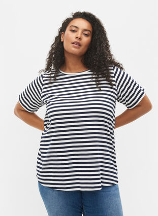 2-pak basis t-shirt i bomuld, Navy/Navy Stripe, Model image number 0