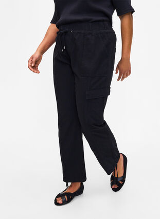 Løse cargobukser i bomuld, Black, Model image number 2