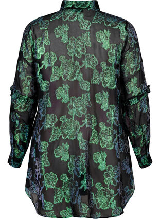 Lang viskoseskjorte med lurex struktur, Black W. Green Lurex, Packshot image number 1