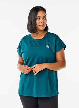 Ensfarvet trænings t-shirt, Deep Teal, Model image number 0