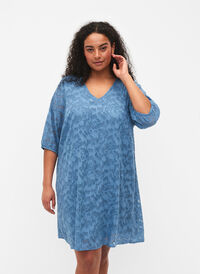 Kortærmet kjole med struktur, Coronet Blue, Model