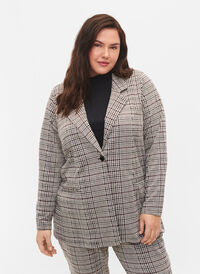 Ternet blazer med knaplukning, Brown Check, Model