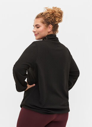 Sweatshirt med høj hals og justerbare elastiksnøre, Black, Model image number 1