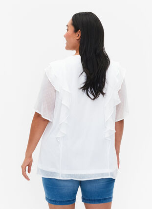 Kortærmet bluse med flæser og prikket mønster, Snow White, Model image number 1