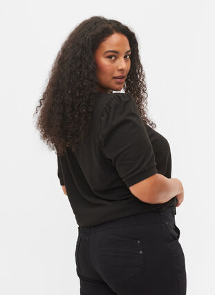 Bluse med korte pufærmer, Black, Model image number 1