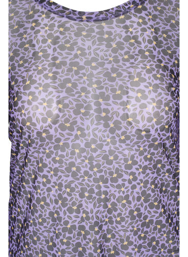 Tætsiddende mesh bluse med blomstermønster, Purple AOP, Packshot image number 2