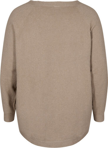Meleret strikbluse med knappedetaljer, Silver Min Mel., Packshot image number 1