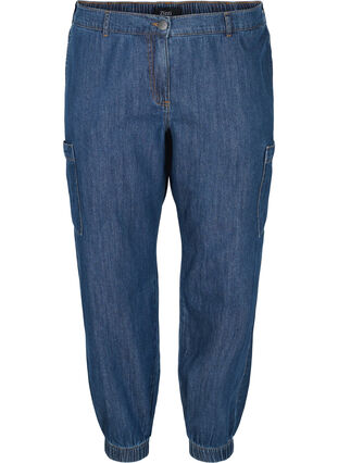 Cargojeans med lommer, Dark blue denim, Packshot image number 0