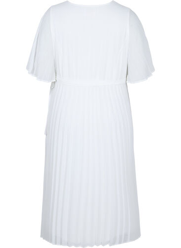 Plisseret midikjole med korte ærmer, Star White, Packshot image number 1