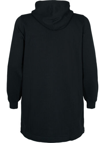 Lang sweatshirt med hætte og lommer, Black, Packshot image number 1