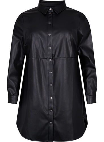 Lang skjorte i imiteret læder, Black, Packshot image number 0