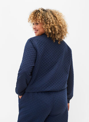 Quiltet sweatshirt med lynlås, Navy Blazer, Model image number 1