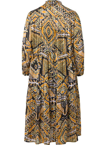 Printet midikjole med knapper, Yellow Aztec AOP, Packshot image number 1