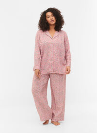 Bomulds natbukser med blomsterprint, Powder Pink, Model