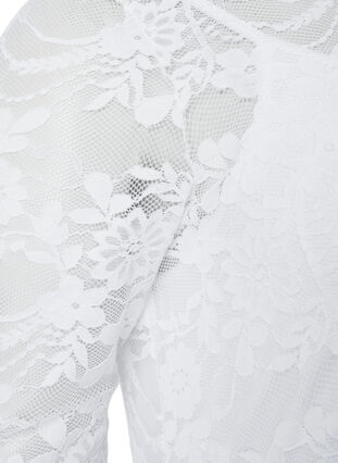 Plisseret kjole med blonder og 3/4 ærmer, Bright White, Packshot image number 3