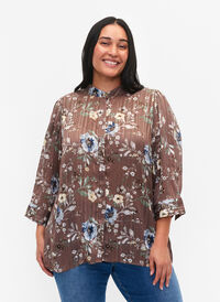 Skjortebluse med blomsterprint , Brown Flower AOP, Model